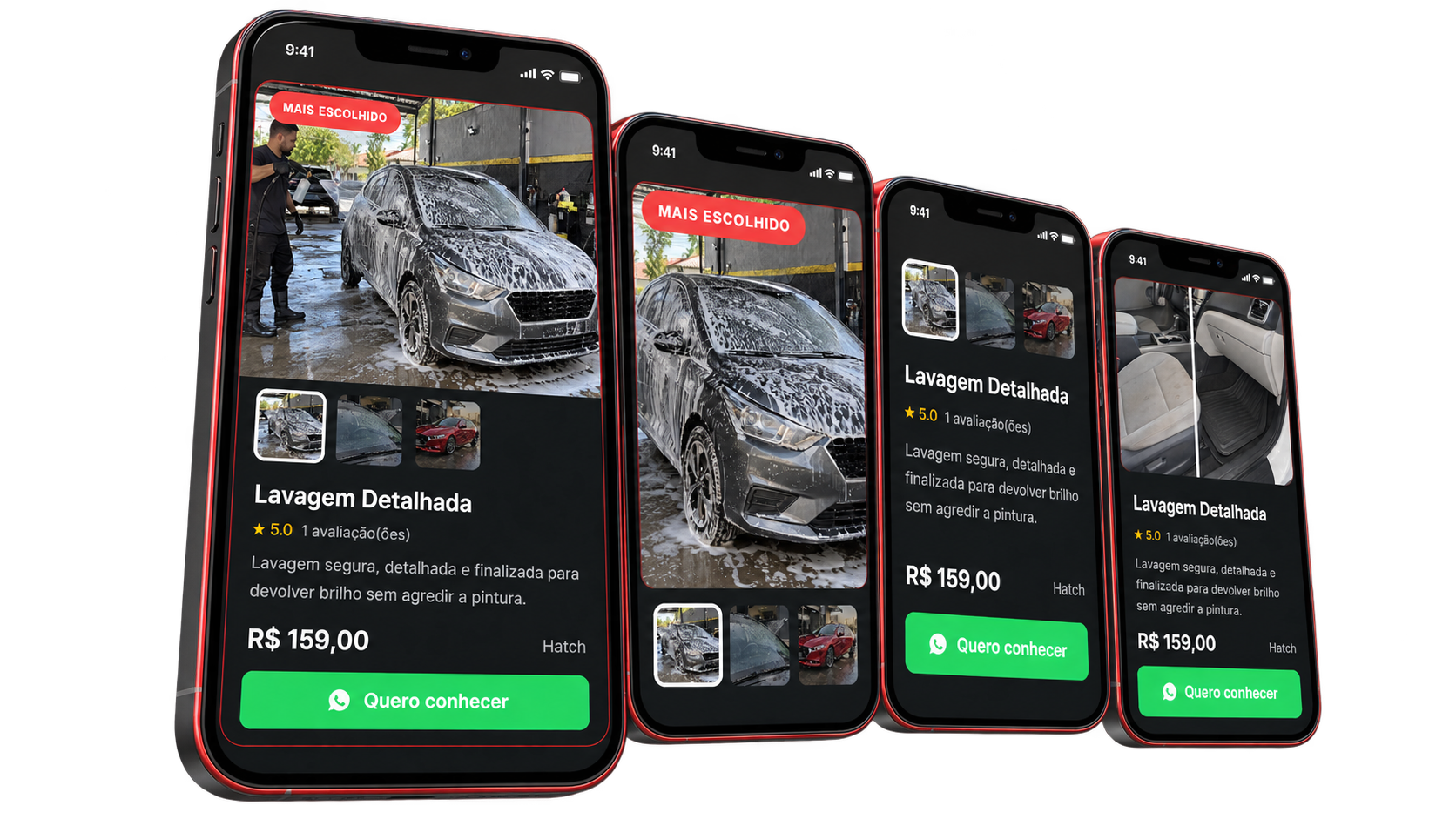 Mockup do catálogo com cards de serviços e botão de orçamento pelo WhatsApp